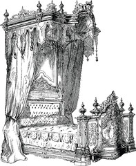 Vintage Illustration bed baldachin © unorobus