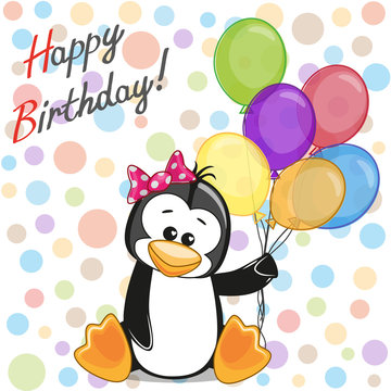 Penguin with balloons