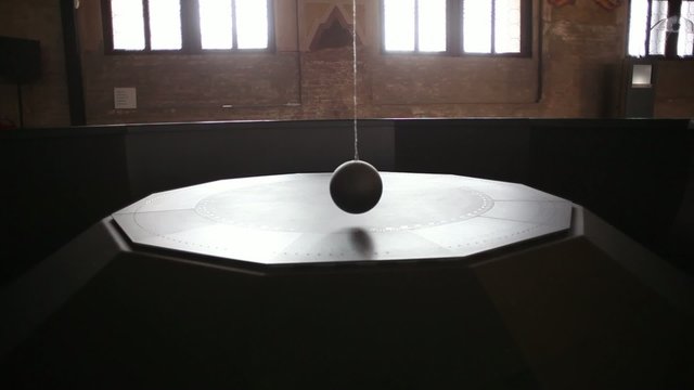 View of Foucault pendulum in perpetual motion, Palazzo della Rag