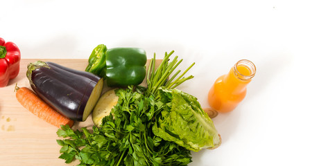 Fruits and vegetables over white background