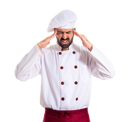 frustrated chef over white background
