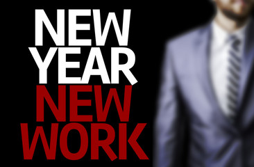 Business man with the text Great Ideas New Year New Work