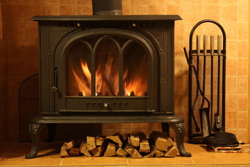 Fire burning in the fireplace