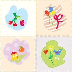 Baby cards set - cut design with kids drawing