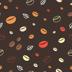 Seamless vintage coffee pattern with coffee grains and leaves.