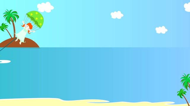 The boat pulls girl on a parachute over the sea, animation