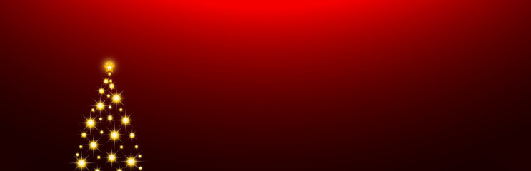 Christmas tree on red  background.