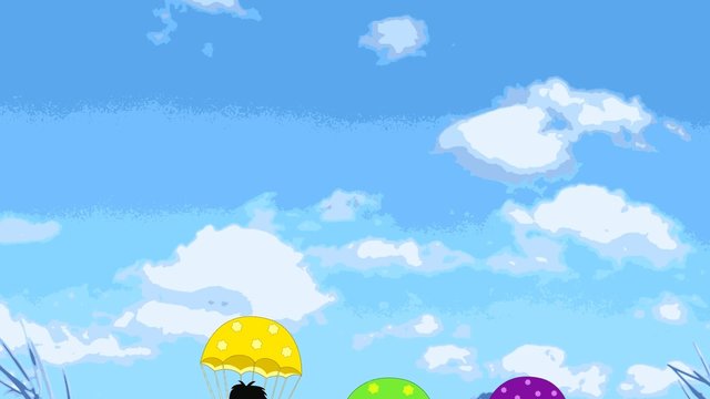 Jolly boys parachute with gifts, animation, cartoon