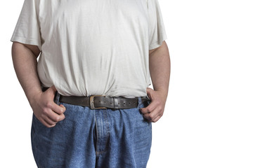 overweight Man in blue jeans and white shirt
