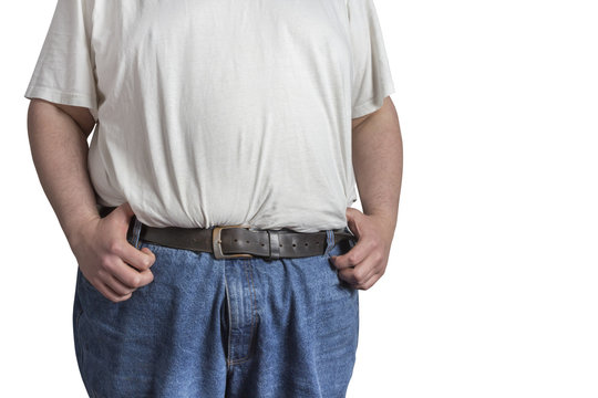 overweight Man in blue jeans and white shirt