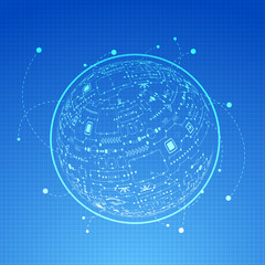 Abstract sphere technological background with various tech eleme