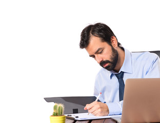 Businessman with folder over white background