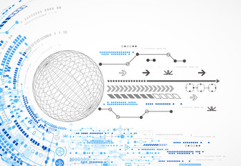 Abstract sphere technological background with various tech eleme