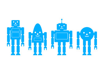 Blue robot icons on white background