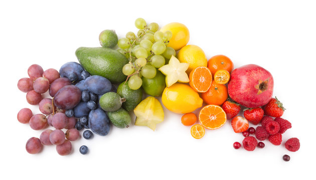 ripe fesh fruits as a rainbow