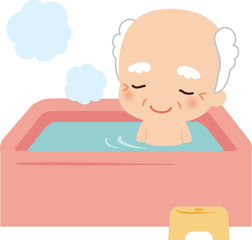 お風呂でくつろぐ高齢男性