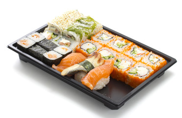 Set of sushi in black plastic box