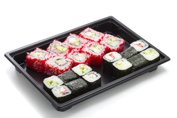 Set of sushi in black plastic box