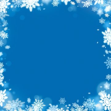 christmas snowflake frame and blue background