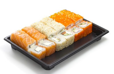 Set of sushi in black plastic box