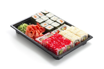 Set of sushi in black plastic box