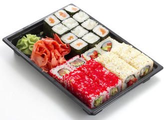 Set of sushi in black plastic box