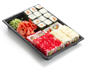Set of sushi in black plastic box