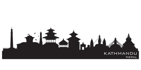 Kathmandu Nepal  city skyline vector silhouette - obrazy, fototapety, plakaty