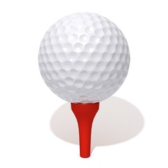 Golf ball on red tee