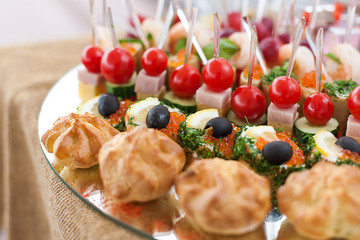 Tray with canape at buffet