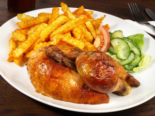 Halbes Hähnchen mit Pommes Frites