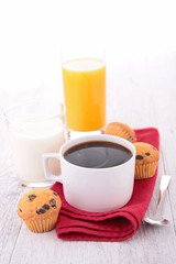 muffin, coffee cup and milk