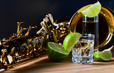 saxophone and tequila with lime