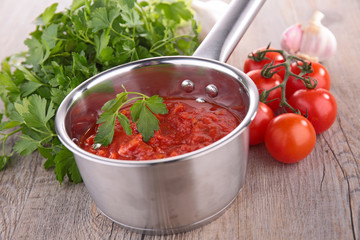 tomato sauce and ingredients