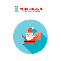 Santa Claus and bag with presents gifts Merry Christmas Happy New Year greeting card