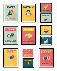 Valentine’s Day poster flat banner design flat background set,