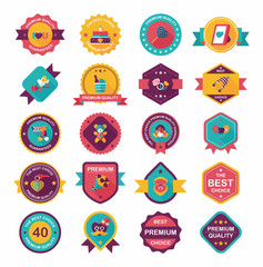 Valentine’s Day badge flat banner design background set, eps10