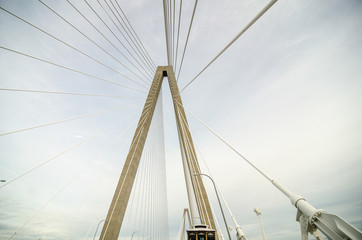 White Suspension Bridge shot from on the bridge