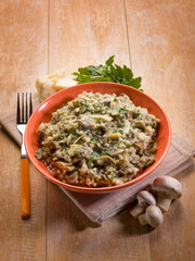 barley risotto with mushroom and parmesan cheese