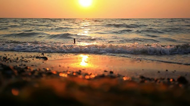 Orange mystic sunset on the sea. HD. 1920x1080