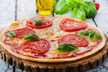pizza with mozzarella and tomatoes
