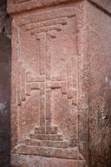 Decorated column of the rock-hewn church, Lalibela, Ethiopia.