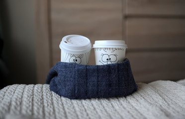 plastic glasses with morning coffee