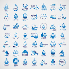 Water And Drop Icons Set - Isolated On Gray Background