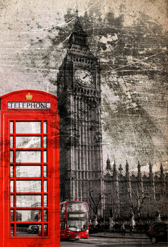 London Telefonzelle und Big Ben, Vintage © by-studio