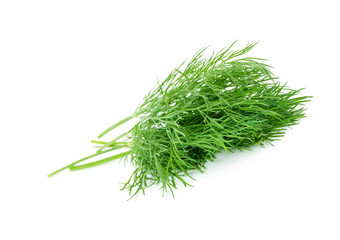 Green dill isolated on white background. Studio macro