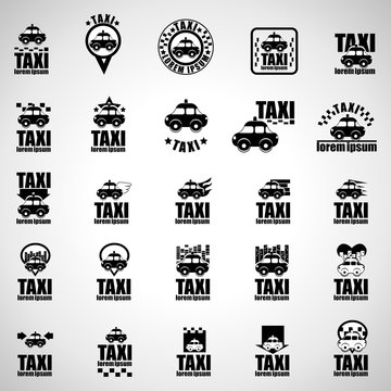 Taxi Icons Set - Isolated On Gray Background