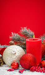 Winter composition on a wood