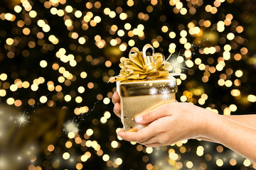 golden bokeh christmas presents