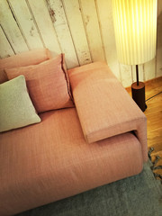 Retro style pink sofa and lamp